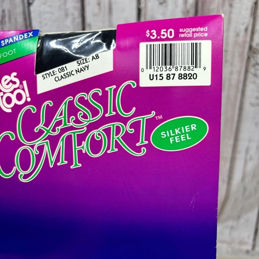 VINTAGE 1990s Hanes Too Classic Comfort Pantyhose Navy Blue Size‎ AB Sandal foot